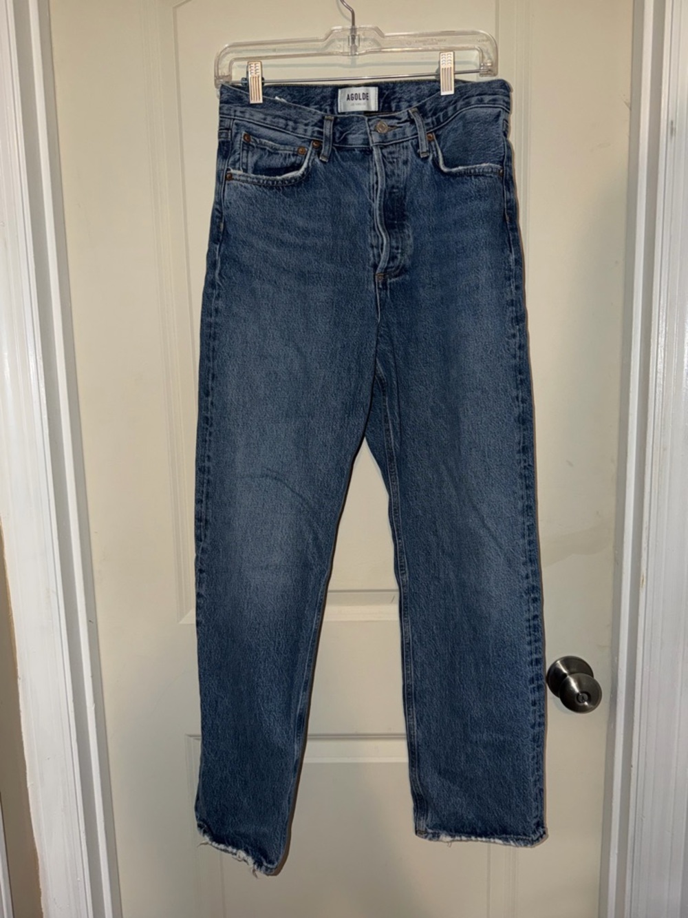 AGOLDE Womens 90's High Rise Straight Jeans in Blue Button Fly 26
